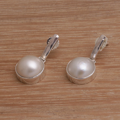 Ethereal Shimmer Cultured Mabe Pearl Dangle and Sterling Silver Earrings