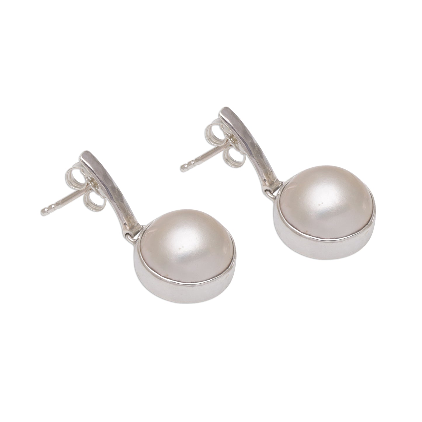 Ethereal Shimmer Cultured Mabe Pearl Dangle and Sterling Silver Earrings