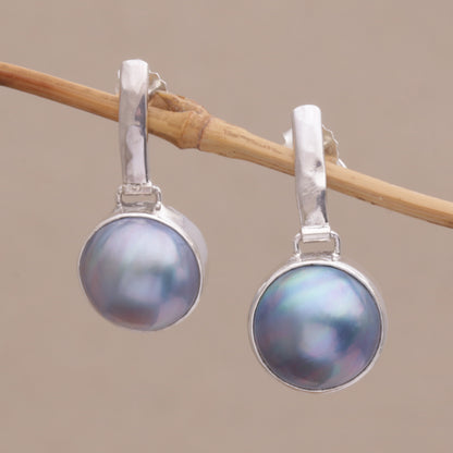 Ethereal Shimmer in Blue Cultured Mabe Pearl Dangle and Sterling Silver Earrings