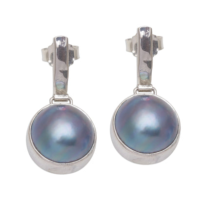 Ethereal Shimmer in Blue Cultured Mabe Pearl Dangle and Sterling Silver Earrings