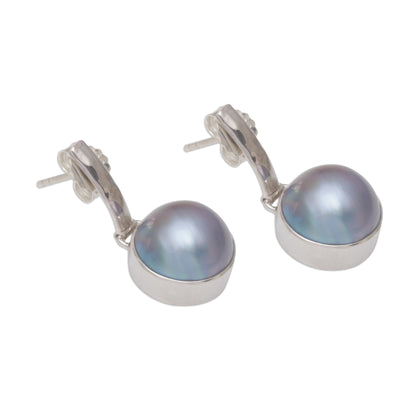 Ethereal Shimmer in Blue Cultured Mabe Pearl Dangle and Sterling Silver Earrings