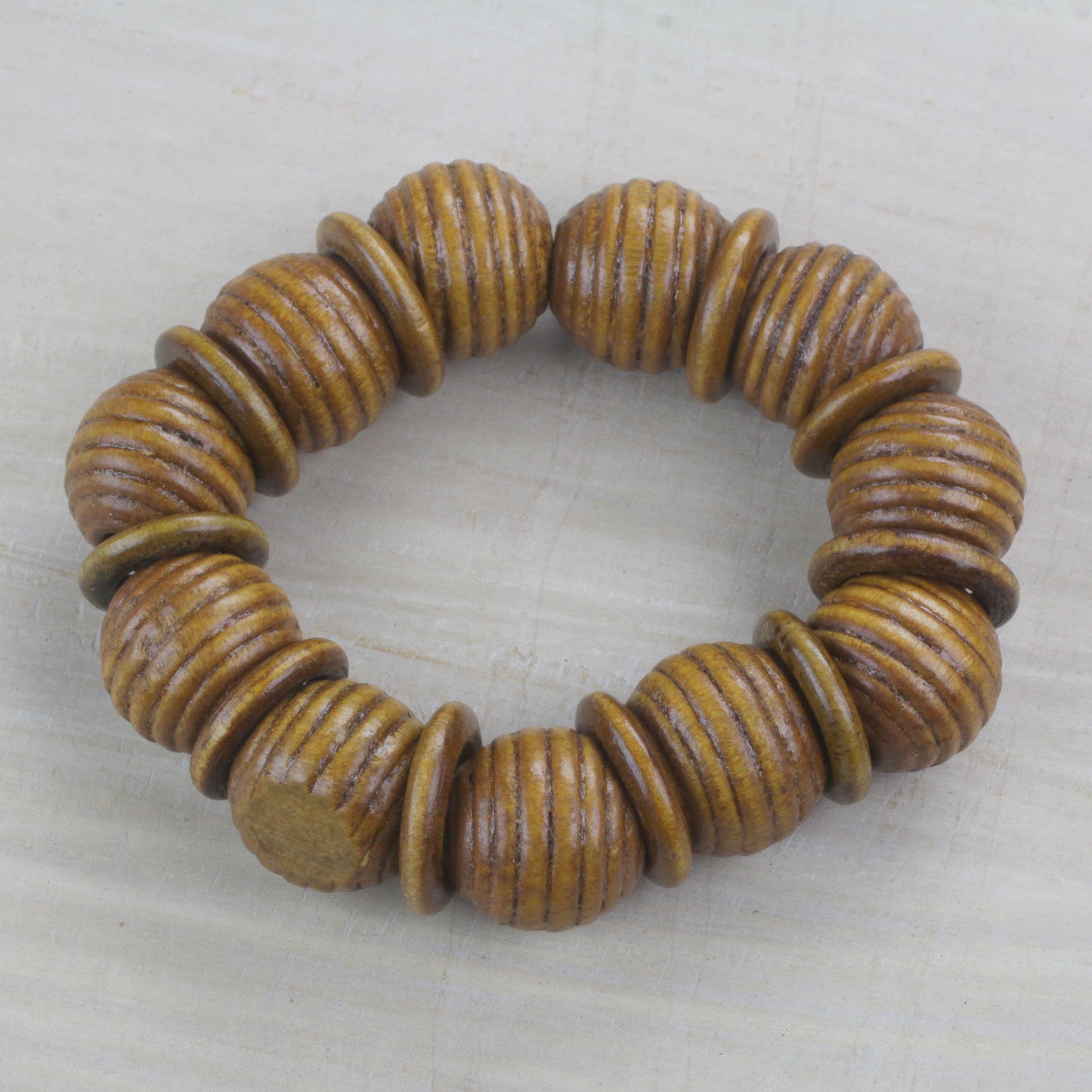 Royal Rings Brown Sese Wood Beaded Stretch Bracelet from Ghana