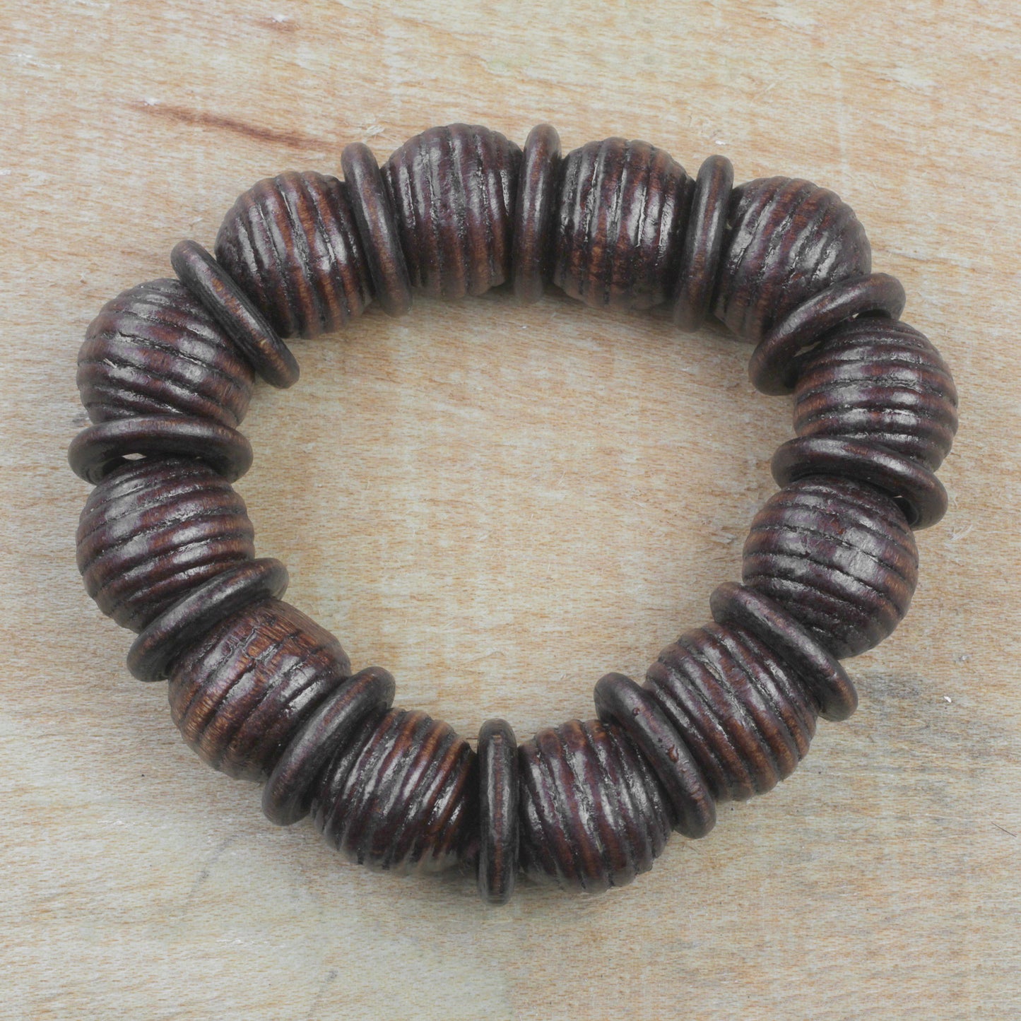 Royal Rings in Dark Brown Dark Brown Sese Wood Beaded Stretch Bracelet from Ghana