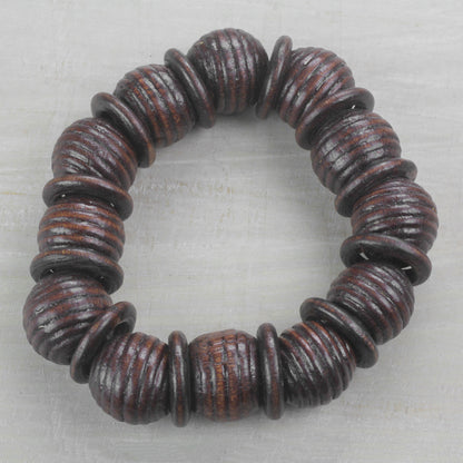 Royal Rings in Dark Brown Dark Brown Sese Wood Beaded Stretch Bracelet from Ghana