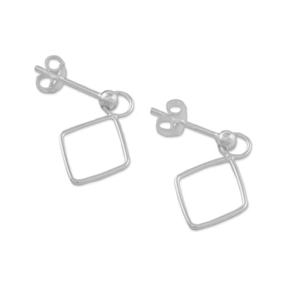 Elegant Diamond 925 Sterling Silver Diamond Shaped Frame Earrings