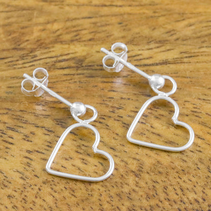 Elegant Heart 925 Sterling Silver Heart Shaped Frame Earrings