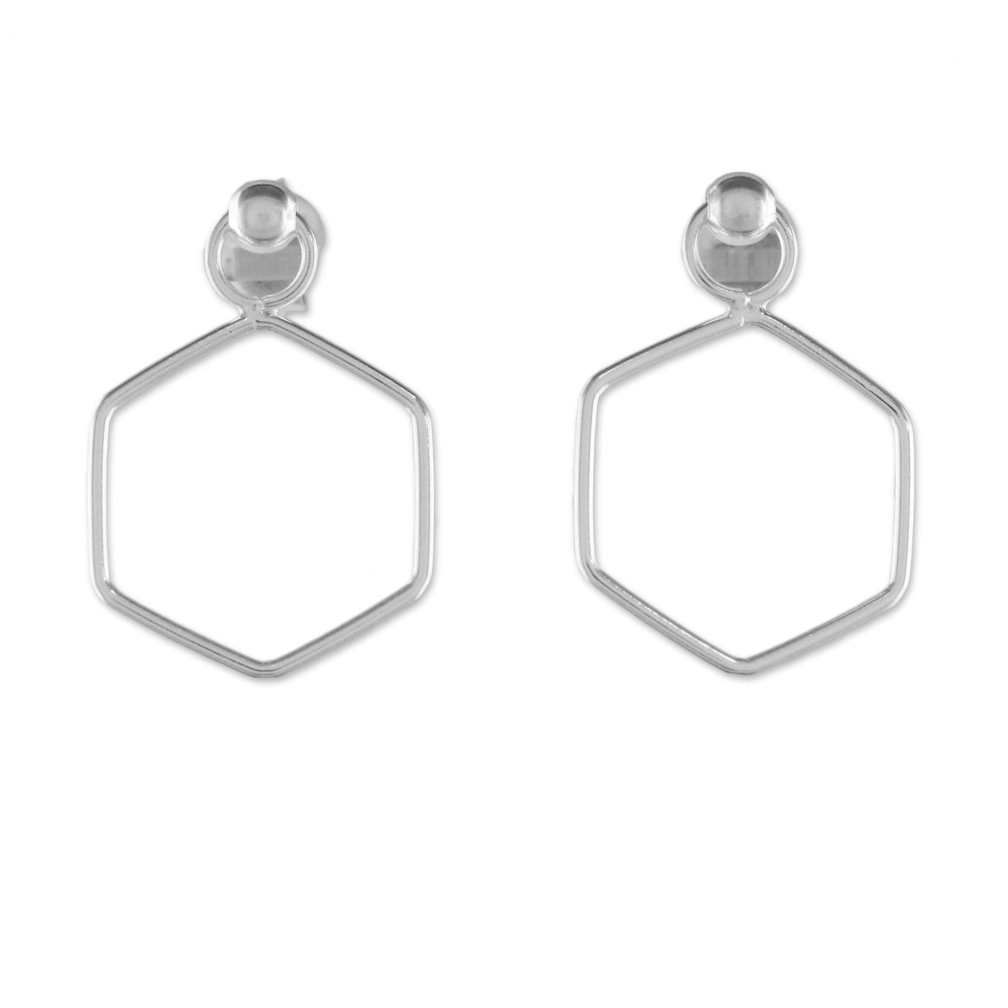 Elegant Hexagon 925 Sterling Silver Hexagon Shaped Frame Earrings