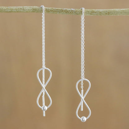 Infinite Motion Sterling Silver Infinity Symbol Threader Earrings