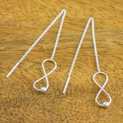 Infinite Motion Sterling Silver Infinity Symbol Threader Earrings