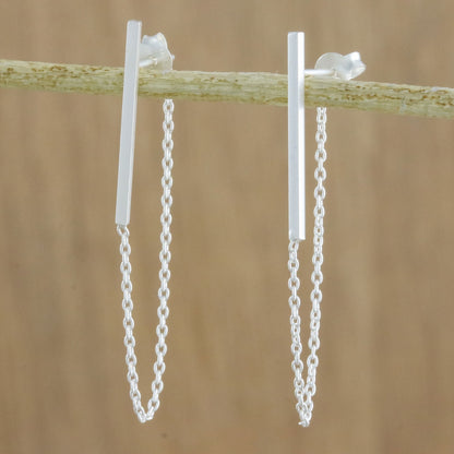 Juxtapose Sterling Silver Bar and Chain Hoop Earrings