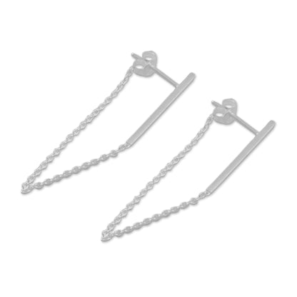 Juxtapose Sterling Silver Bar and Chain Hoop Earrings