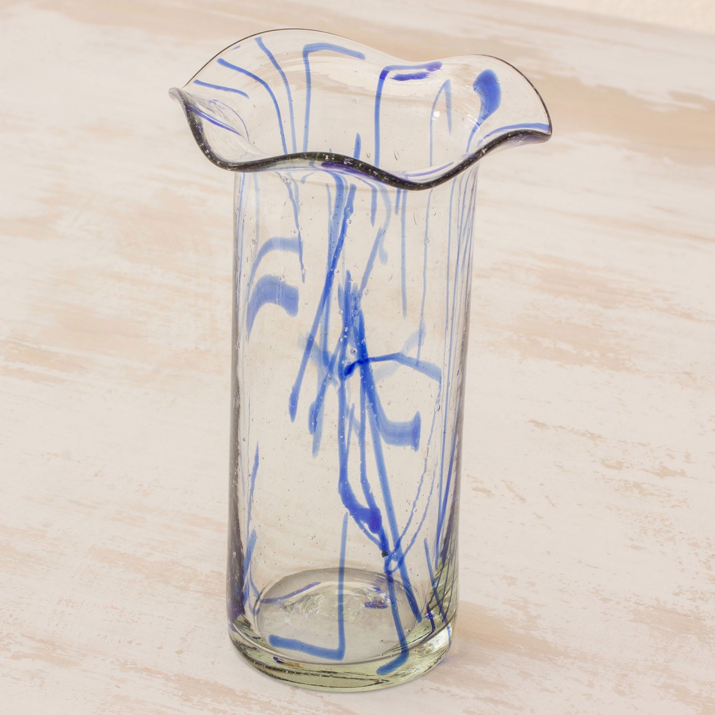 Blue Frost Hand-Blown Recycled Glass Vase from Guatemala