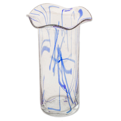 Blue Frost Hand-Blown Recycled Glass Vase from Guatemala