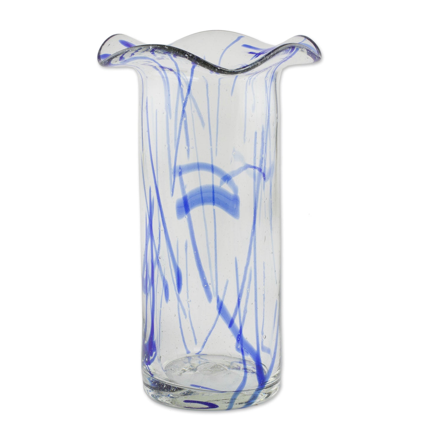 Blue Frost Hand-Blown Recycled Glass Vase from Guatemala