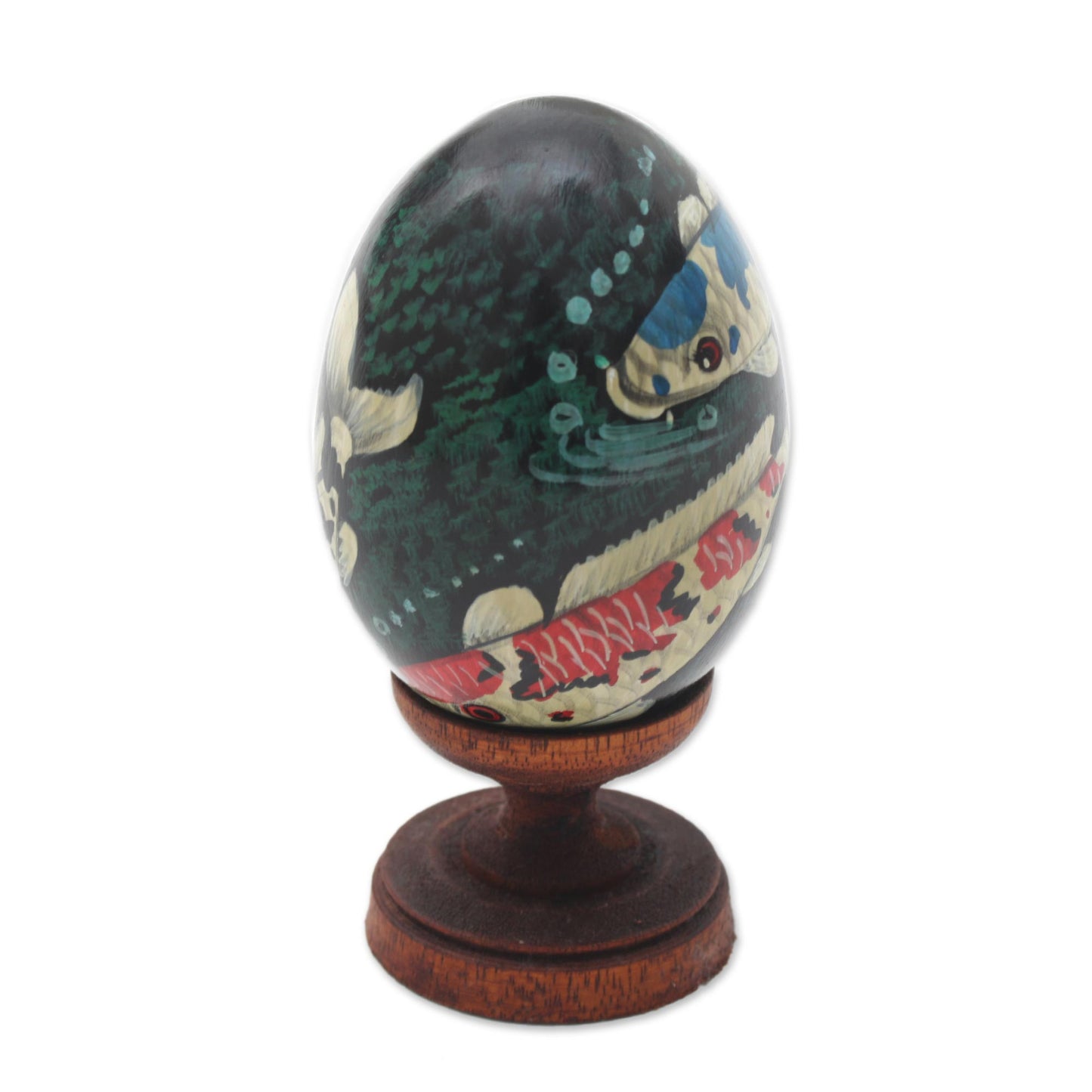 Koi Pond Egg-Shaped Albesia Wood Koi Fish Sculpture from Bali