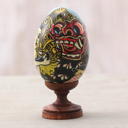 Calon Arang Egg-Shaped Albesia Wood Witch Sculpture from Bali