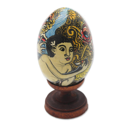 Calon Arang Egg-Shaped Albesia Wood Witch Sculpture from Bali