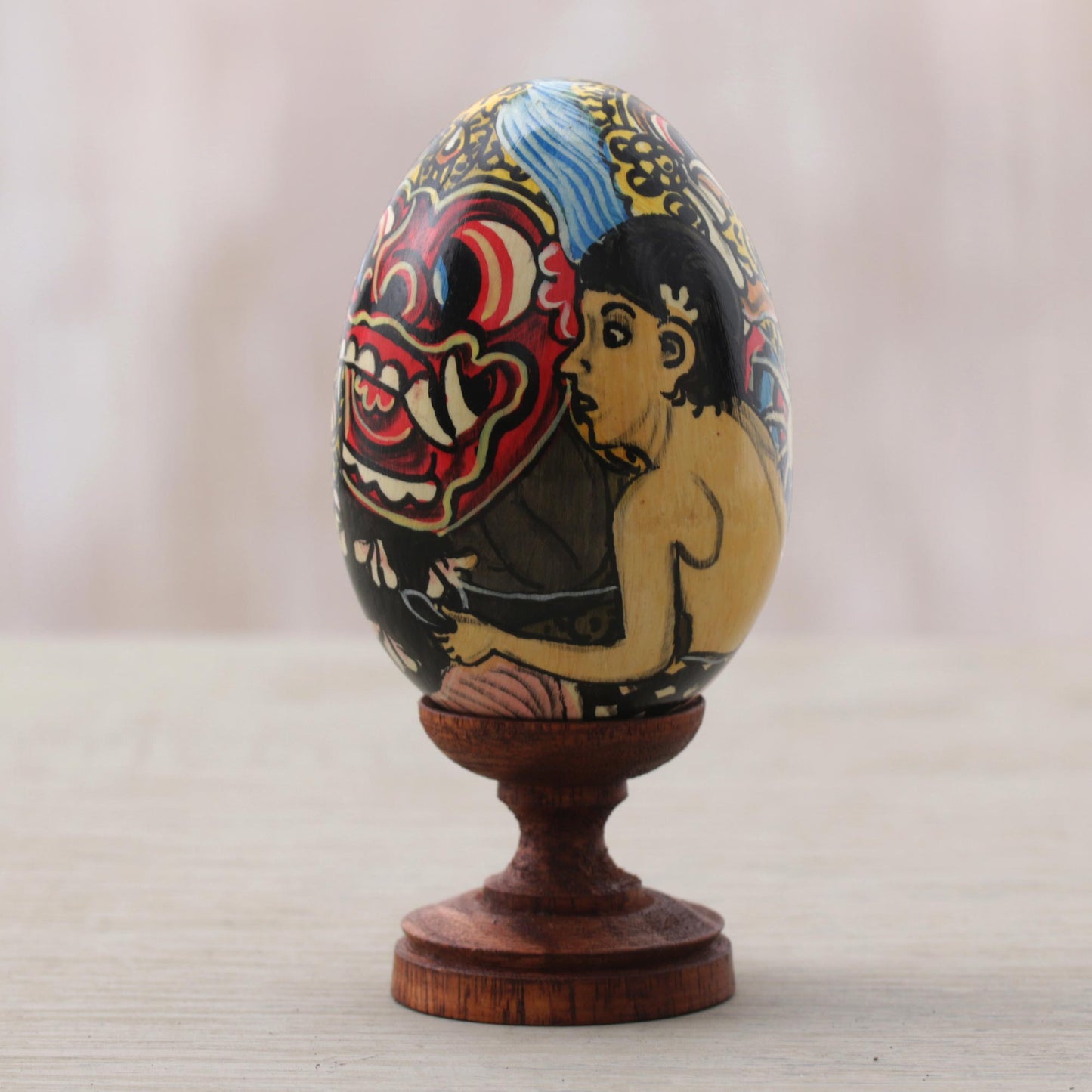 Calon Arang Egg-Shaped Albesia Wood Witch Sculpture from Bali