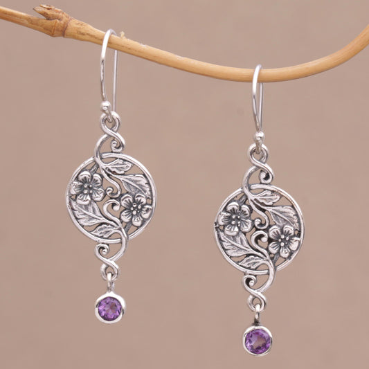 Inflorescence Balinese Amethyst and Sterling Silver Floral Dangle Earrings