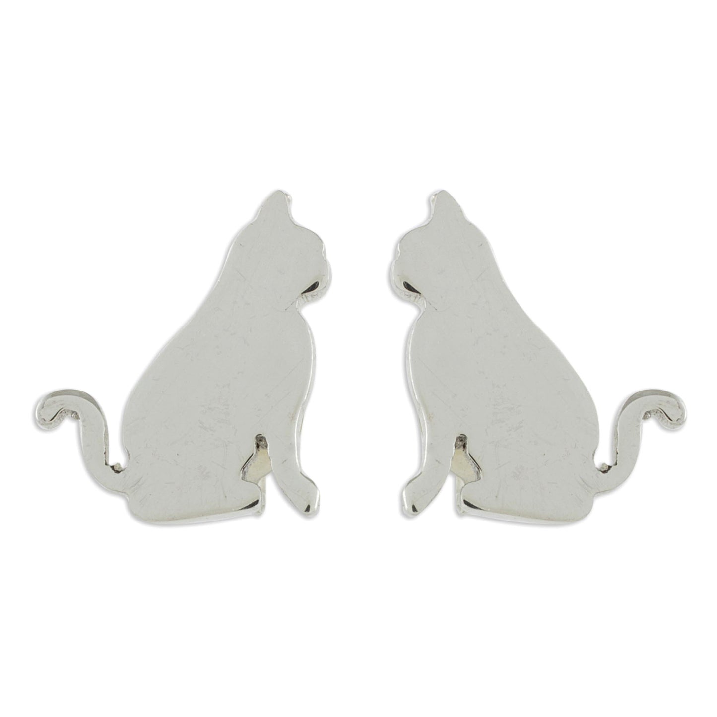 Festive Feline Handcrafted Sterling Silver Attentive Cat Button Earrings