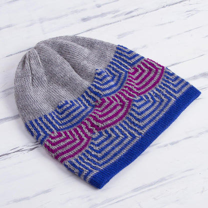 Quechua Style Reversible 100% Alpaca Hat in Royal Blue from Peru