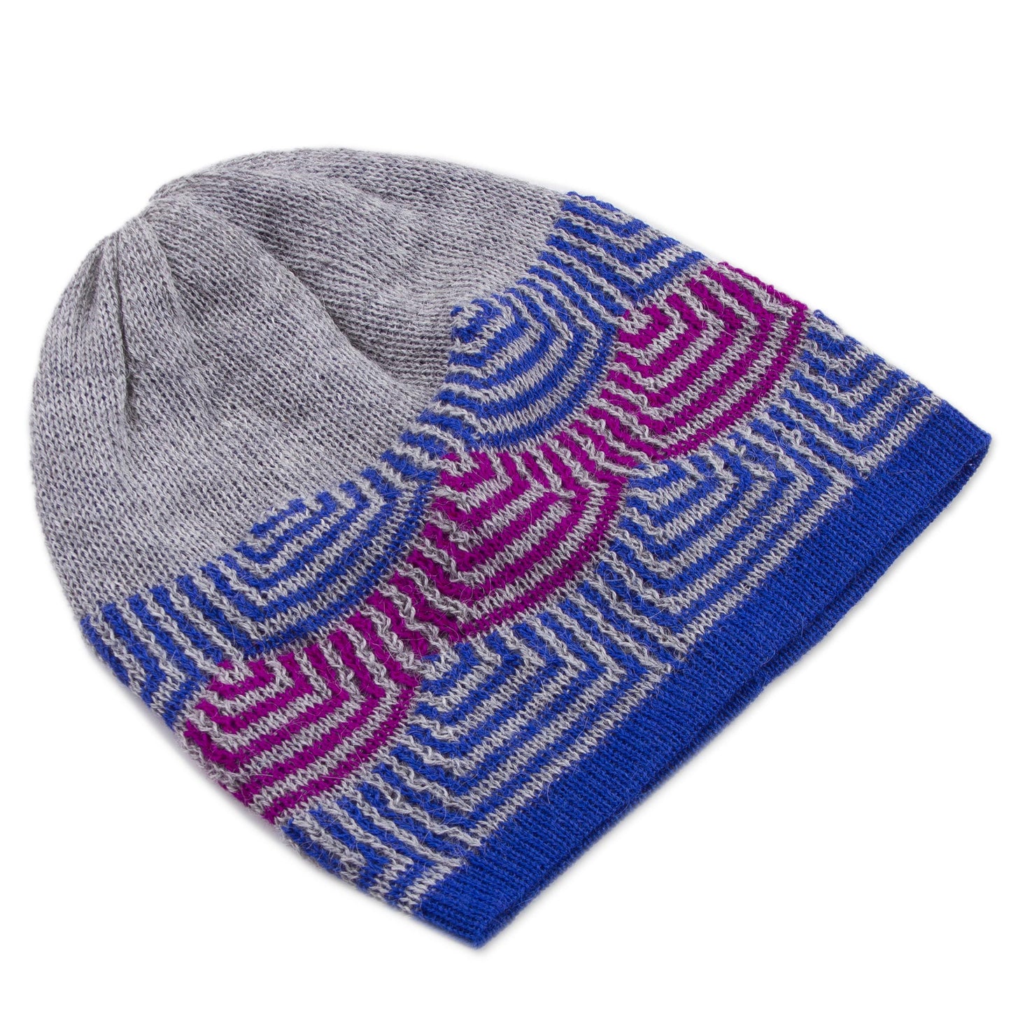 Quechua Style Reversible 100% Alpaca Hat in Royal Blue from Peru