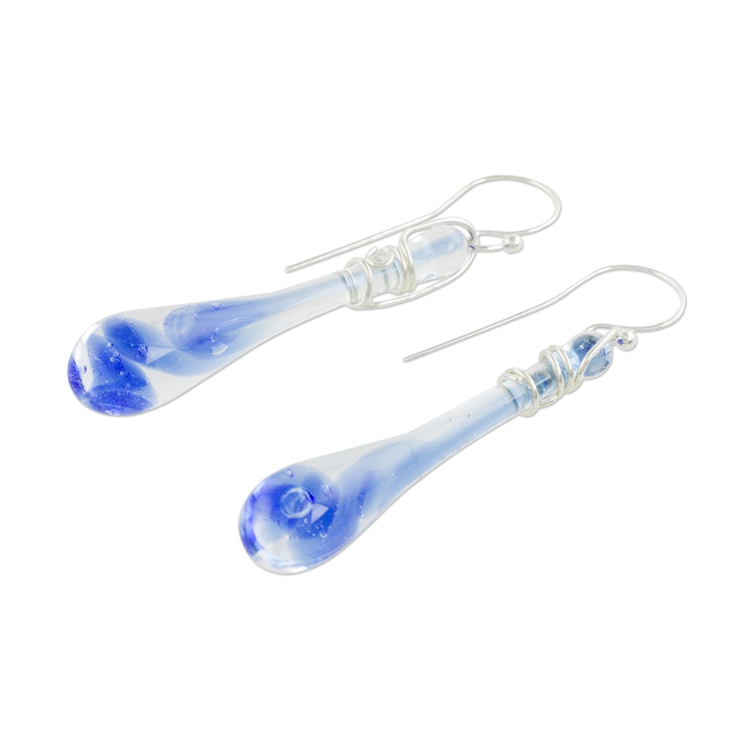 Bubbling Spring Glass Dangle Earrings in Blue from Costa Rica (2 inch)