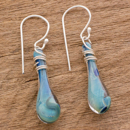 Crystalline Summer Handcrafted Glass Dangle Earrings from Costa Rica