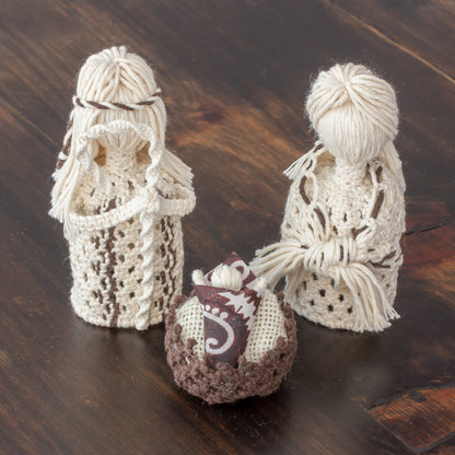 Hopeful Arrival 4-Piece Handcrafted Cotton Macramé Nativity Scene