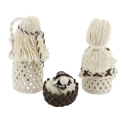 Hopeful Arrival 4-Piece Handcrafted Cotton Macramé Nativity Scene