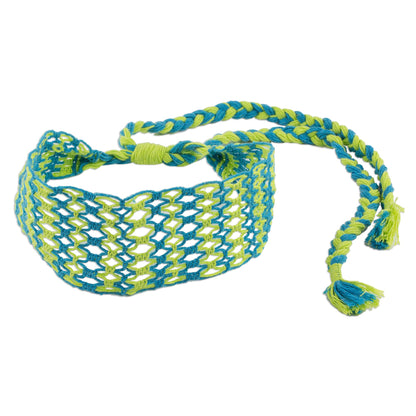 Grassy Shores Handcrafted Yellow and Blue Stripe Cotton Macramé Headband