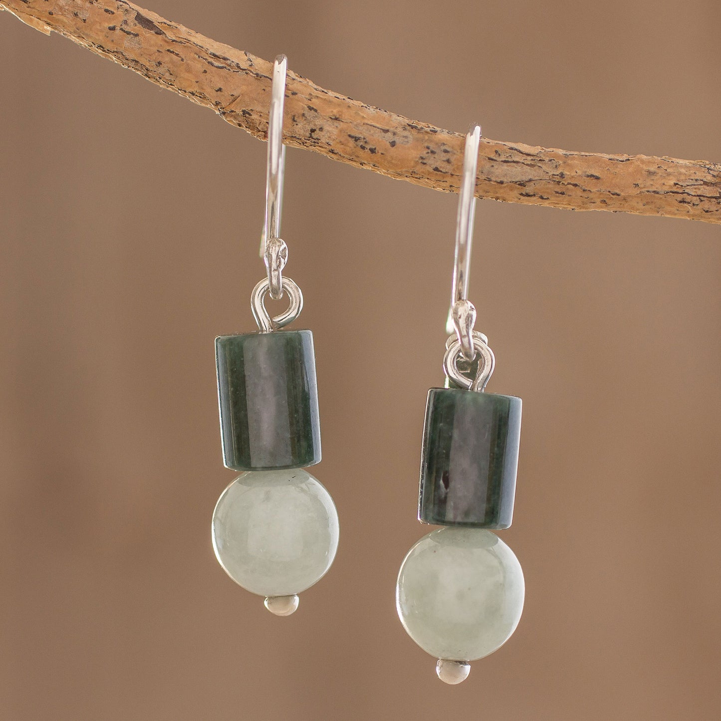 Green Nature Bi-Color Jade Dangle Earrings Crafted in Guatemala