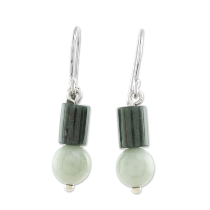 Green Nature Bi-Color Jade Dangle Earrings Crafted in Guatemala