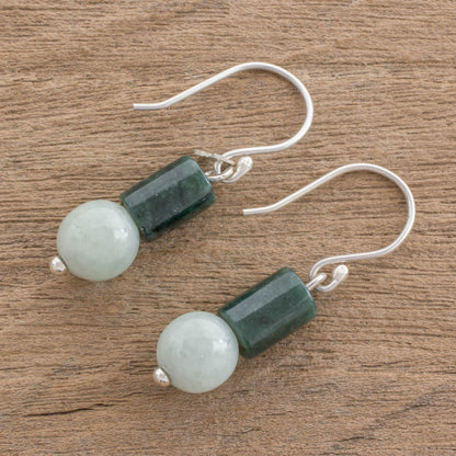 Green Nature Bi-Color Jade Dangle Earrings Crafted in Guatemala