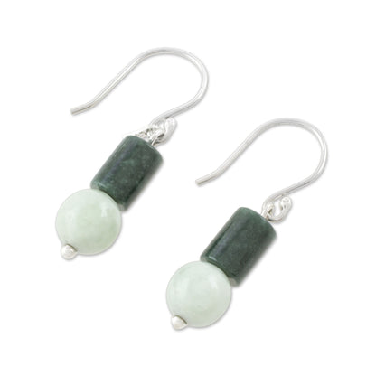 Green Nature Bi-Color Jade Dangle Earrings Crafted in Guatemala