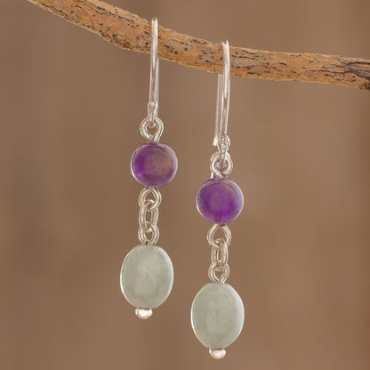 Verdant Jacaranda Jade and Amethyst Dangle Earrings from Guatemala