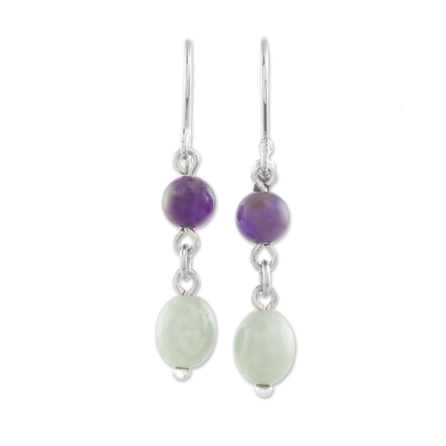 Verdant Jacaranda Jade and Amethyst Dangle Earrings from Guatemala