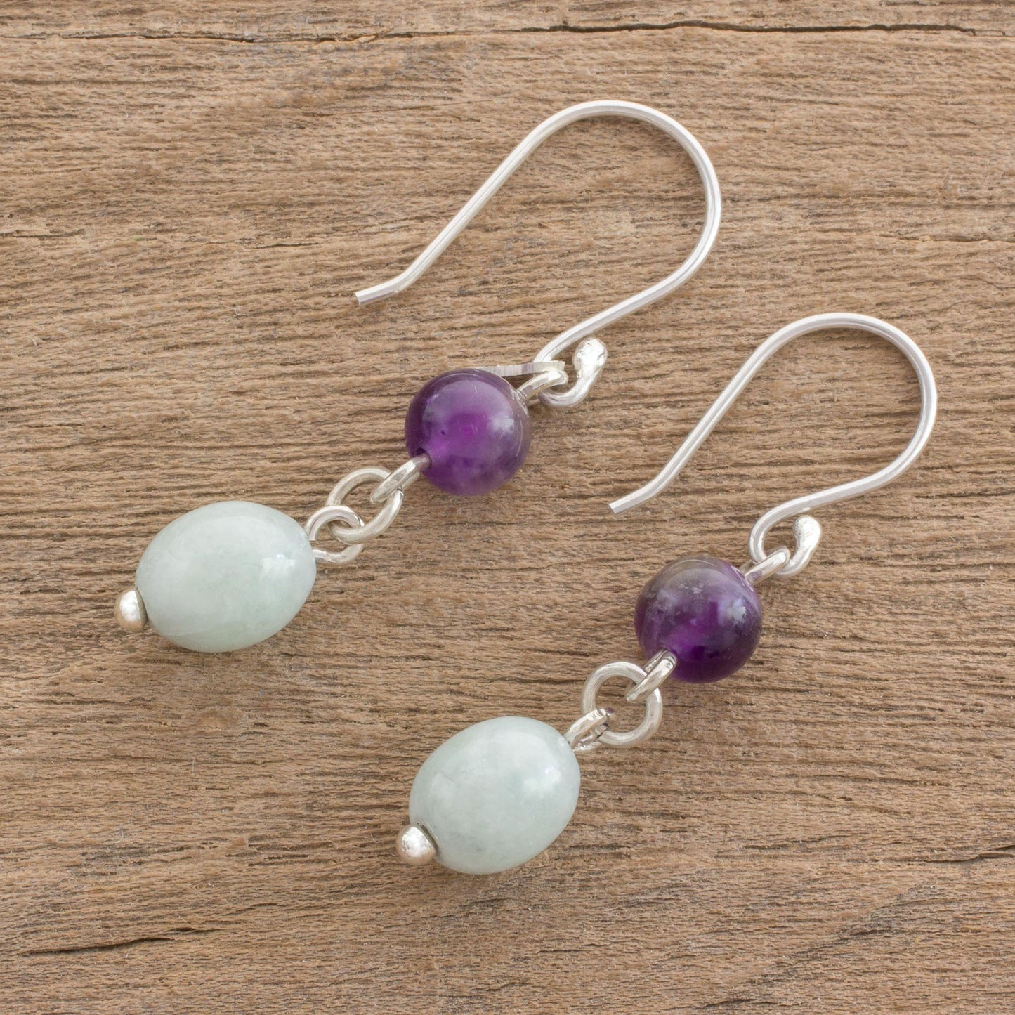 Verdant Jacaranda Jade and Amethyst Dangle Earrings from Guatemala