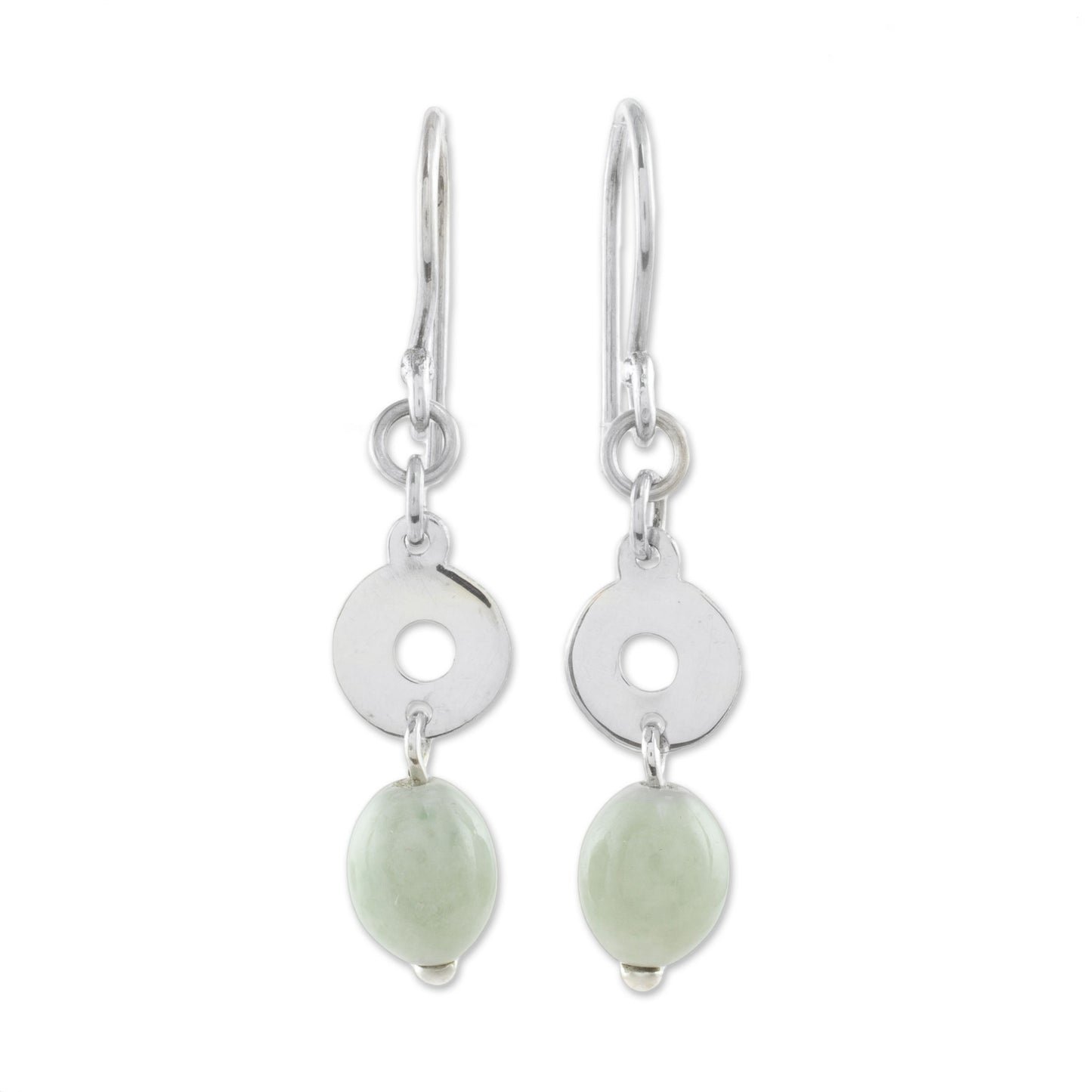 Ancestral Rings Circular Apple Green Jade Dangle Earrings from Guatemala