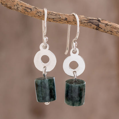 Green Pillars Cylindrical Jade Dangle Earrings Crafted in Guatemala