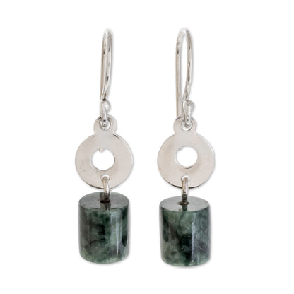 Green Pillars Cylindrical Jade Dangle Earrings Crafted in Guatemala