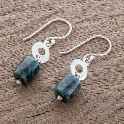 Green Pillars Cylindrical Jade Dangle Earrings Crafted in Guatemala