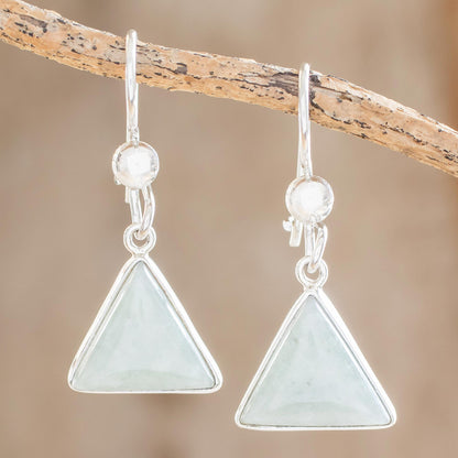 Apple Green Triangle of Life Triangular Apple Green Jade Dangle Earrings from Guatemala