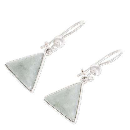 Apple Green Triangle of Life Triangular Apple Green Jade Dangle Earrings from Guatemala