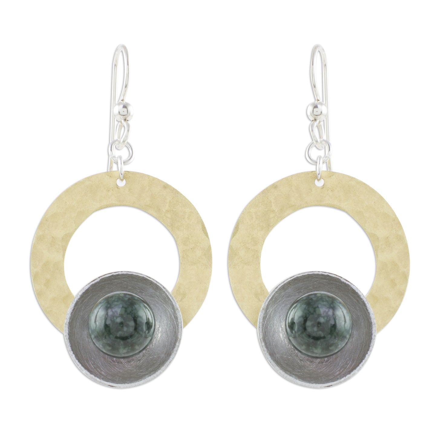 Textured Combination Circular Modern Jade Dangle Earrings from Guatemala