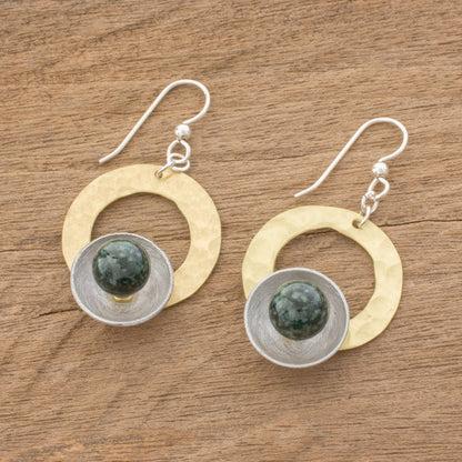 Textured Combination Circular Modern Jade Dangle Earrings from Guatemala