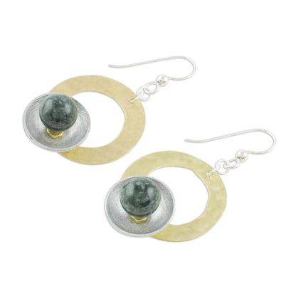 Textured Combination Circular Modern Jade Dangle Earrings from Guatemala