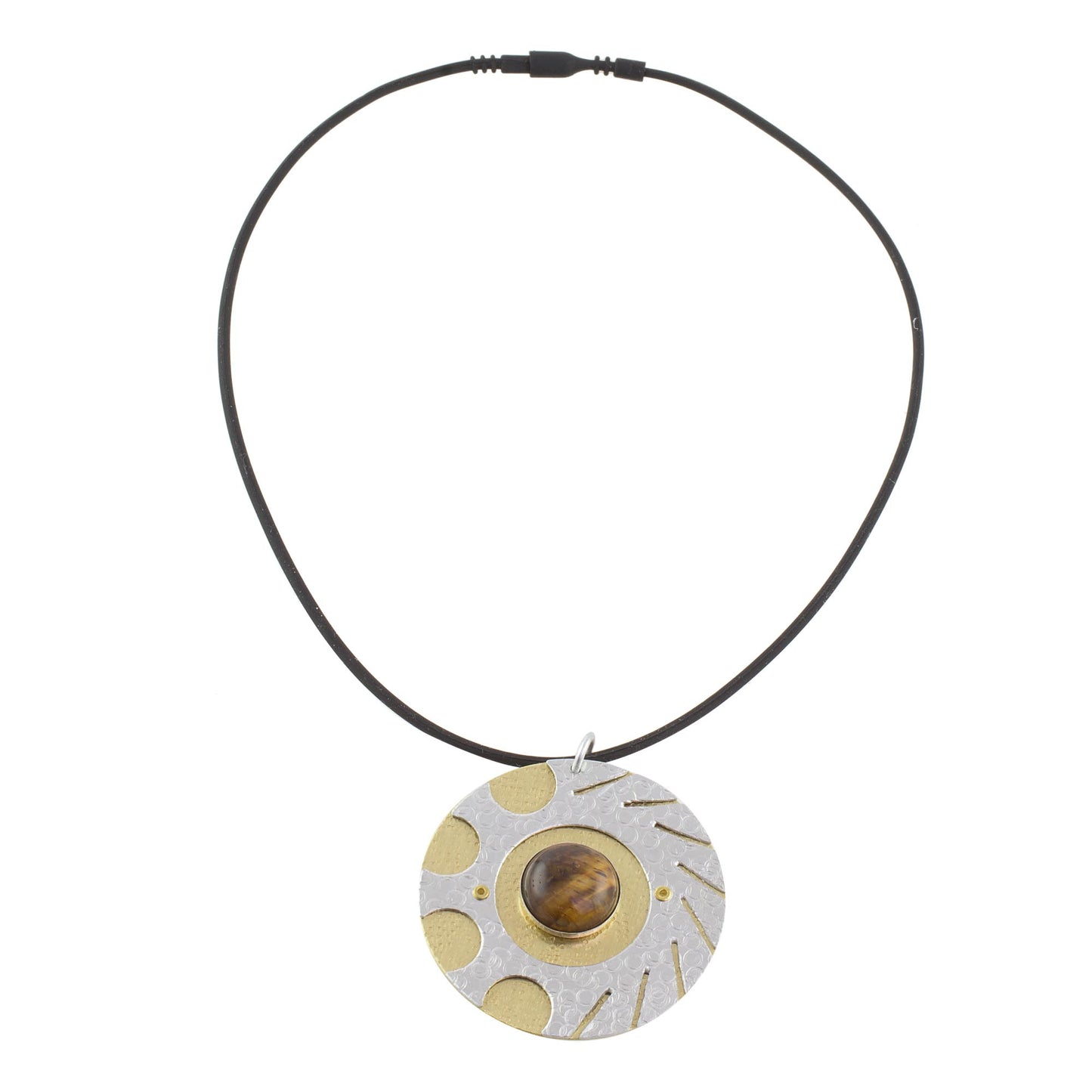 Shining Suns Modern Tiger's Eye and Brass Circle Pendant Necklace