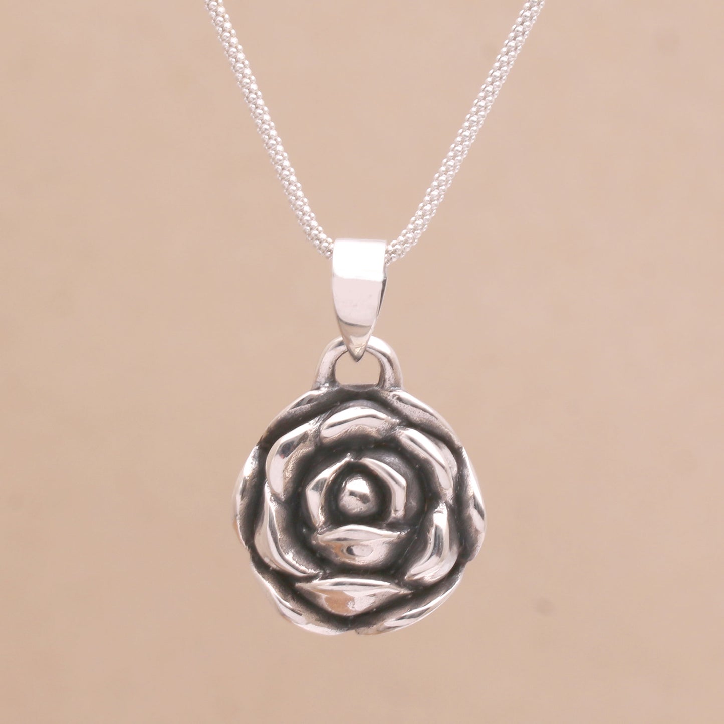 My Rosette Sterling Silver Rose Pendant Necklace from Bali