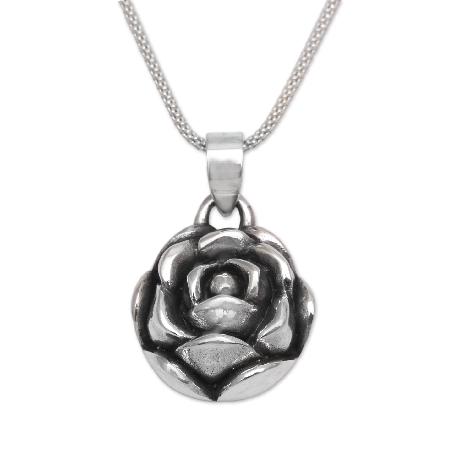 My Rosette Sterling Silver Rose Pendant Necklace from Bali